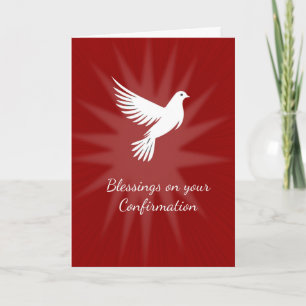 Carte Confirmation Religieuse Colombe Rouge Rayons Desig