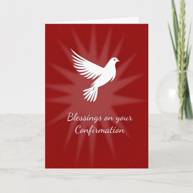 Carte Confirmation Religieuse Colombe Rouge Rayons Desig (Devant)