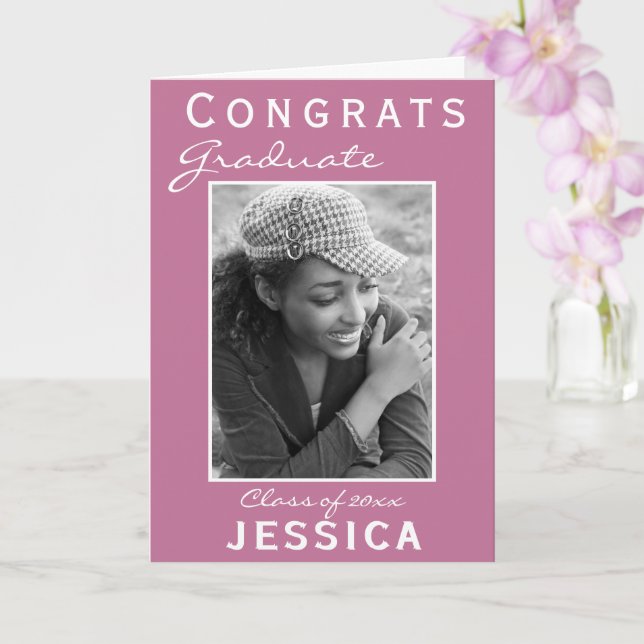 Carte Congrats rose moderne - photo de la fin d'études (Orchidée)