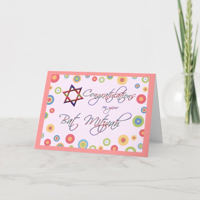 Carte congratulations/bat mitzvah-Colorful Star of David (Devant)