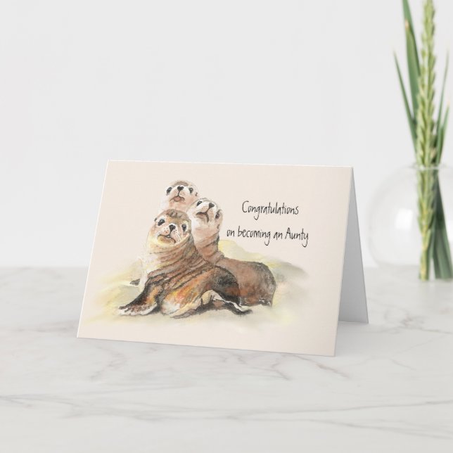Carte Congratulations becoming an Aunty Humor Cute Seals (Devant)