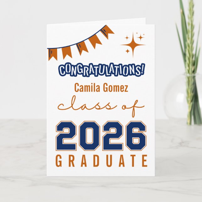 Carte Congratulations Class of 2026 Blue Orange Grad (Devant)