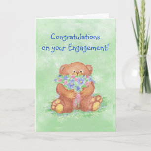 Carte Congratulations Engagement Fun Teddy Bear Flowers