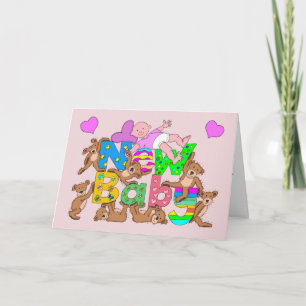 Carte Congratulations New Baby Girl With Teddy Bears
