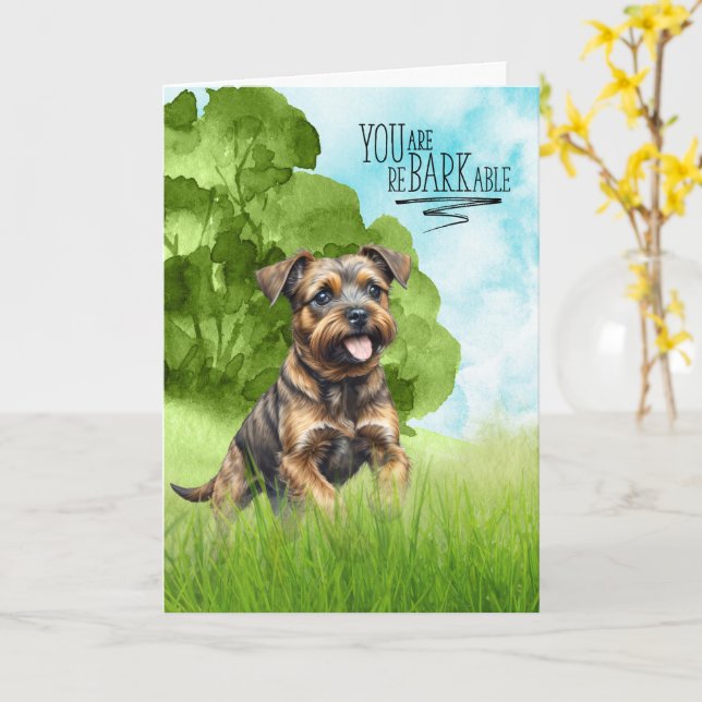 Carte Congratulations reBARKable Border Terrier Dog (Fleur jaune)
