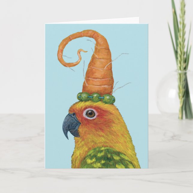 Carte Connor le conure avec casquette de carottes et de  (Devant)