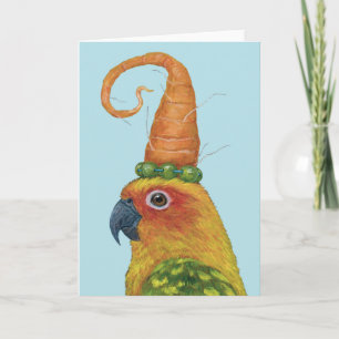 Carte Connor le conure avec casquette de carottes et de 