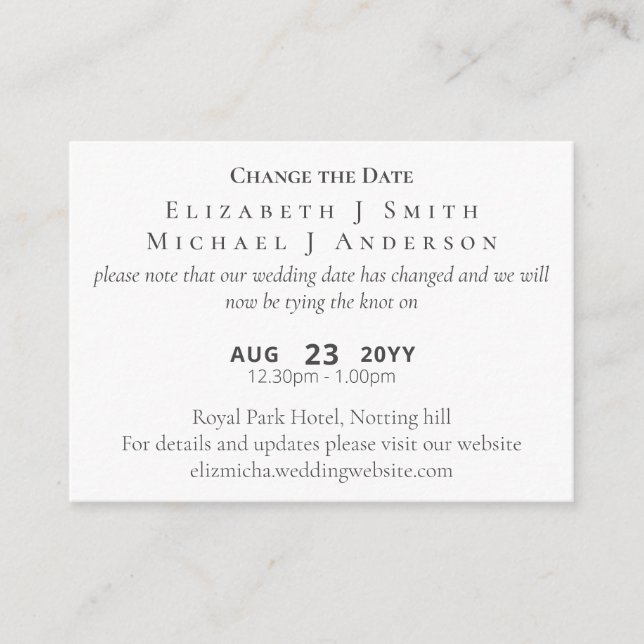 Carte Conseil 20 x Photo Changement de date Report incl ENVL. (Devant)