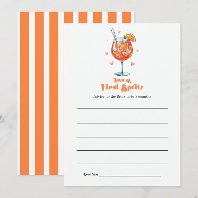 Carte Conseil Amour au Premier Spritz : Fête de Mariage (Devant / Derrière)