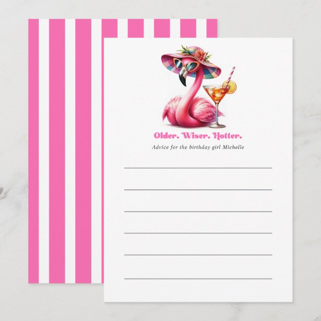 Carte Conseil Anniversaire de Flamant Rose Chaud Rose Plus Âgé P (Devant / Derrière)
