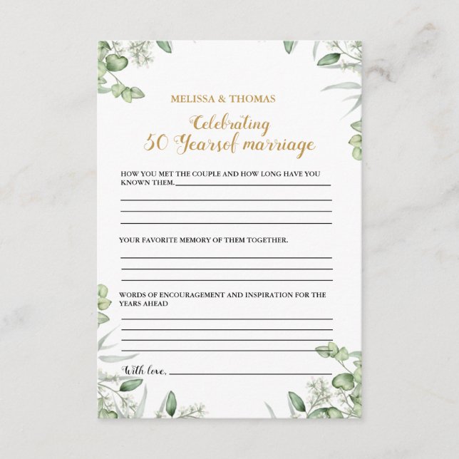 Carte Conseil Anniversaire moderne 50e mariage jeu de mariage Ca (Devant)