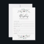 Carte Conseil Aquarelle Anemones Wives for Bride and Groom<br><div class="desc">Aquarelle Anémones Blanches Voeux pour Mariée et Groom Card. Carte de voeux féminine aquarelle illustrations d'anémones blanches avec eucalyptus et autres accents de feuillage. Partagez vos espoirs et vos souhaits pour les jeunes mariés.</div>