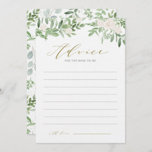 Carte Conseil Aquarelle Baby shower vert et fleurs blanches