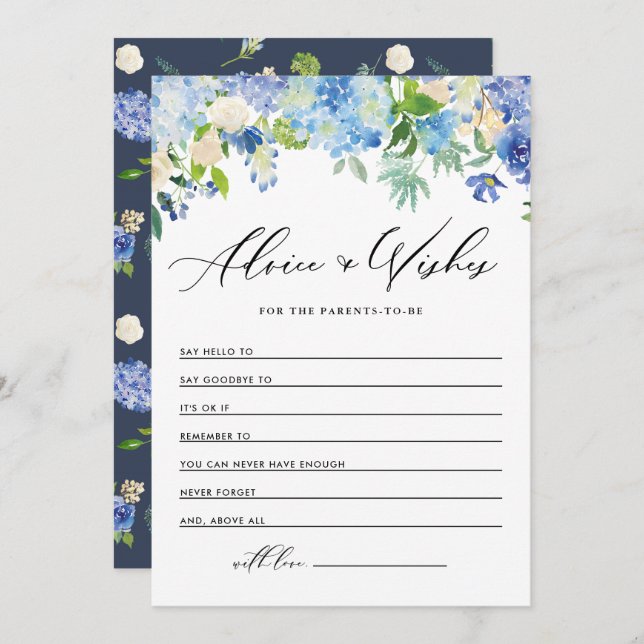 Carte Conseil Aquarelle bleu Hydrangea Fleurs Baby shower (Devant / Derrière)