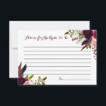 Carte Conseil Aquarelle Boho Floral Automne Conseils pour la mar<br><div class="desc">Conseil d'inspiration bohémienne pour la carte de naissance avec des illustrations aquarelles de roses violettes,  rouges et roses et des pivoines avec accent plumes. Cette carte sera parfaite pour les douches de nuptiale boho et les douches de nuptiale automne/automne.</div>