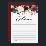 Carte Conseil Aquarelle Bourgogne et Fête des mariées des fleurs<br><div class="desc">Donnez votre conseil à cette future mariée avec cette carte de conseil personnalisée pour la douche nuptiale. Il présente une guirlande florale aquarelle de fleurs rouges, bordeaux, rousses et bleu marine aux accents de verdure. Personnalisez cette carte de conseil de douche à nuptiale florale en ajoutant vos propres textes. Cette...</div>
