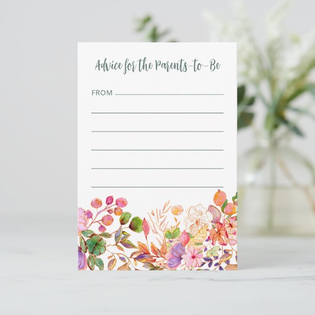 Carte Conseil Aquarelle colorée Baby shower floral (Debout devant)