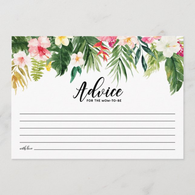 Carte Conseil Aquarelle Fleurs tropicales Baby shower Maman-to-b (Devant)