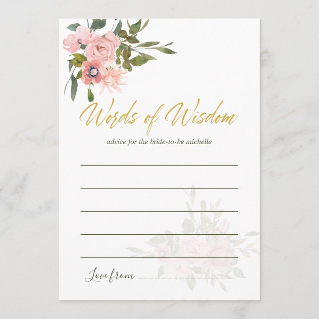 Carte Conseil Aquarelle florale Blush et Gold Conseils pour mari (Devant)