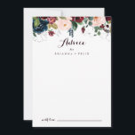 Carte Conseil Aquarelle illustrée automne Mariage floral<br><div class="desc">Cette carte de conseil aux mariages floral illustrée en automne est parfaite pour un mariage simple. Le design est composé d'une aquarelle artistique peinte à la main bleu marine, bordeaux, rouge, roses roux et pivoines avec d'élégants feuilles verts, inspirant la beauté idyllique colorée de l'automne. Ces cartes sont parfaites pour...</div>