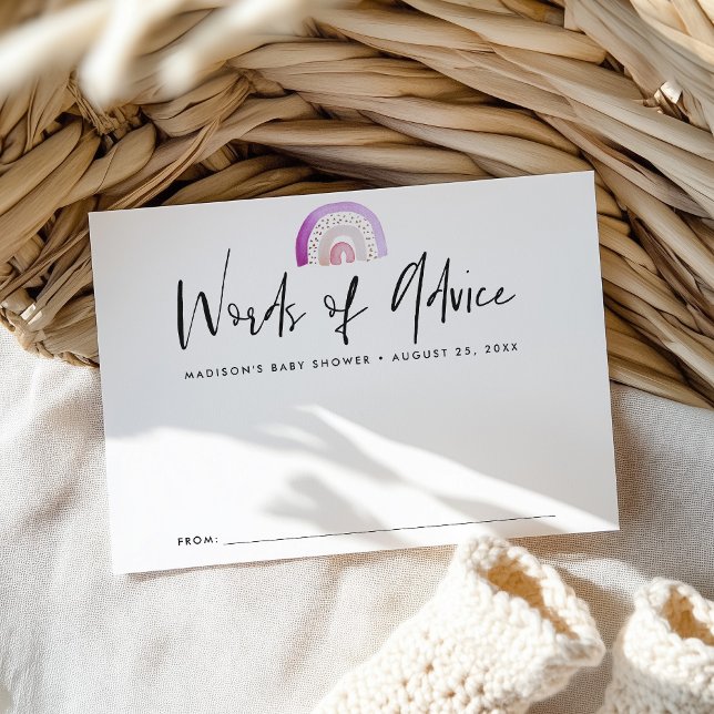 Carte Conseil Aquarelle mignonne violet Baby shower arc-en-ciel (Créateur téléchargé)