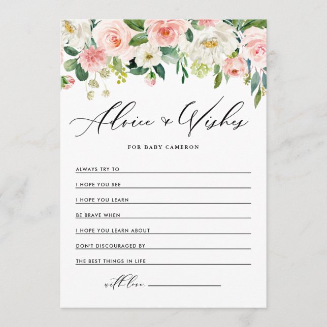 Carte Conseil Aquarelle Peach Florals Voeux pour bébé (Devant)