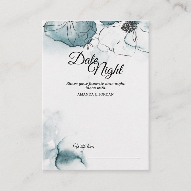 Carte Conseil Aquarelle turquoise Croquis Mariage Date Nuit Cons (Devant)