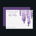 Carte Conseil Aquarelle Wisteria Purple Lilac Mariage Floral<br><div class="desc">Aquarelle Wisteria Purple Lilac Floral Mariage Les cartes de conseil comprennent d'élégantes fleurs de glycine d'aquarelle en lavande douce et violet avec feuilles verts sur un arrière - plan blanc avec espace pour vos invités à ajouter leurs "Conseils et souhaits pour le nouveau Mr & Mrs.". Idéal pour mariage, douche...</div>