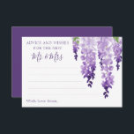 Carte Conseil Aquarelle Wisteria Purple Lilac Mariage Floral<br><div class="desc">Aquarelle Wisteria Purple Lilac Floral Mariage Les cartes de conseil comprennent d'élégantes fleurs de glycine d'aquarelle en lavande douce et violet avec feuilles verts sur un arrière - plan blanc avec espace pour vos invités à ajouter leurs "Conseils et souhaits pour le nouveau Mr & Mrs.". Idéal pour mariage, douche...</div>