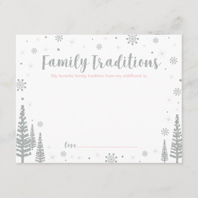 Carte Conseil Argent et rose | Famille Traditions Baby shower Je (Devant)