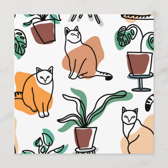 Carte Conseil Art de trait dessin chats et fleurs (Devant)