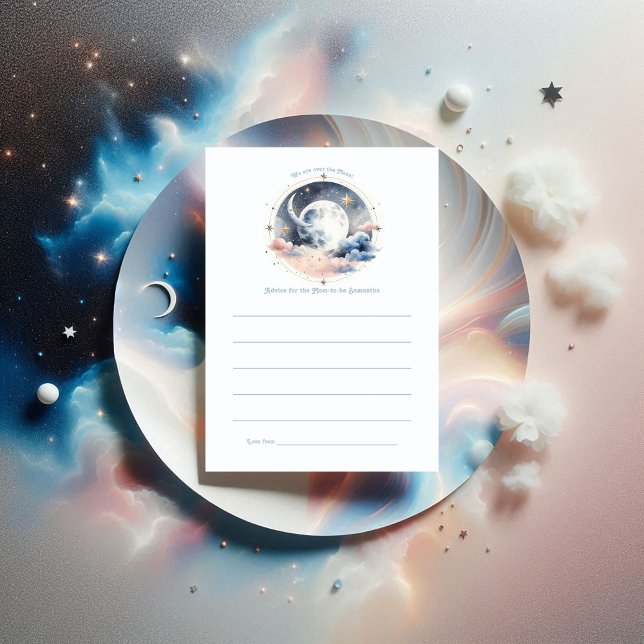Carte Conseil Au-dessus du Baby shower céleste de la Lune (Over the Moon Celestial Baby Shower Advice Card)