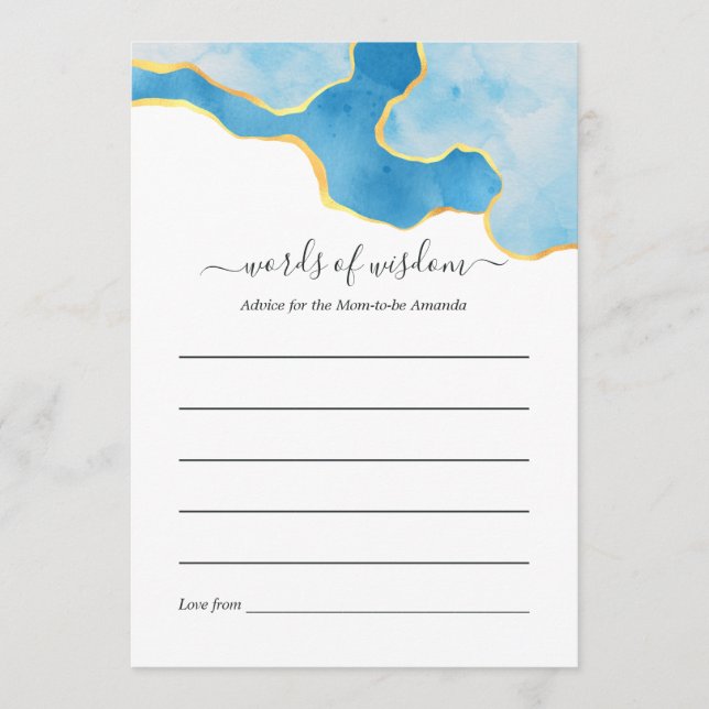 Carte Conseil Baby Blue et Gold Agate Baby shower garçon Jeu (Devant)