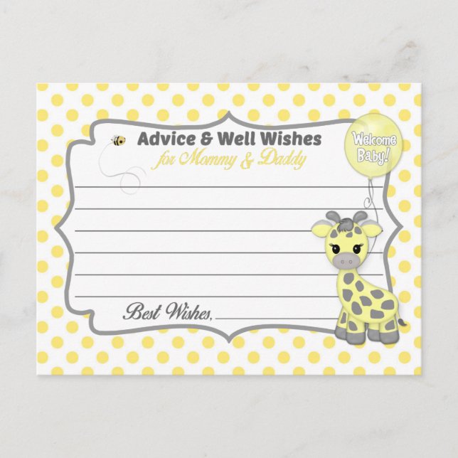 Carte Conseil Baby Giraffe Jaune Grey Conseils pour maman papa (Devant)