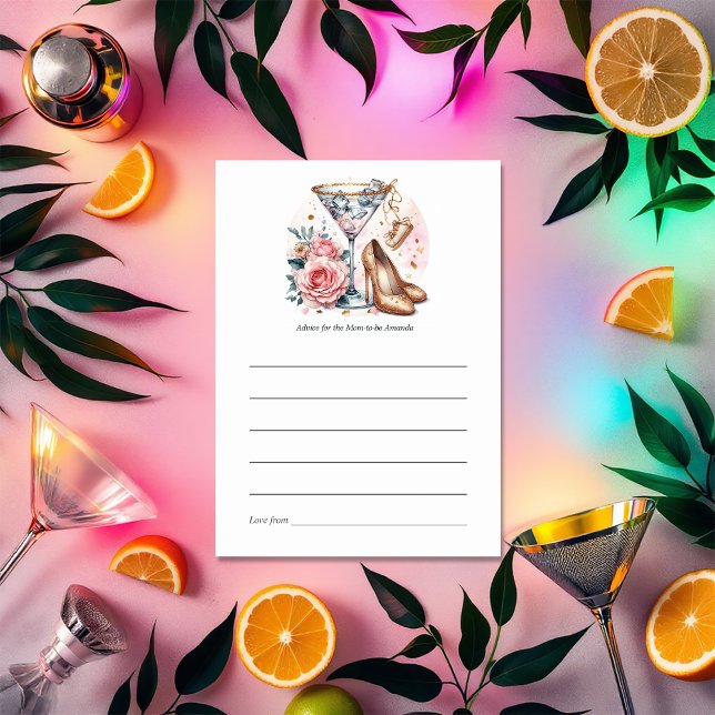 Carte Conseil Baby shower à cocktails Chic Martini (Chic Martini Cocktail Baby Shower Advice Card)
