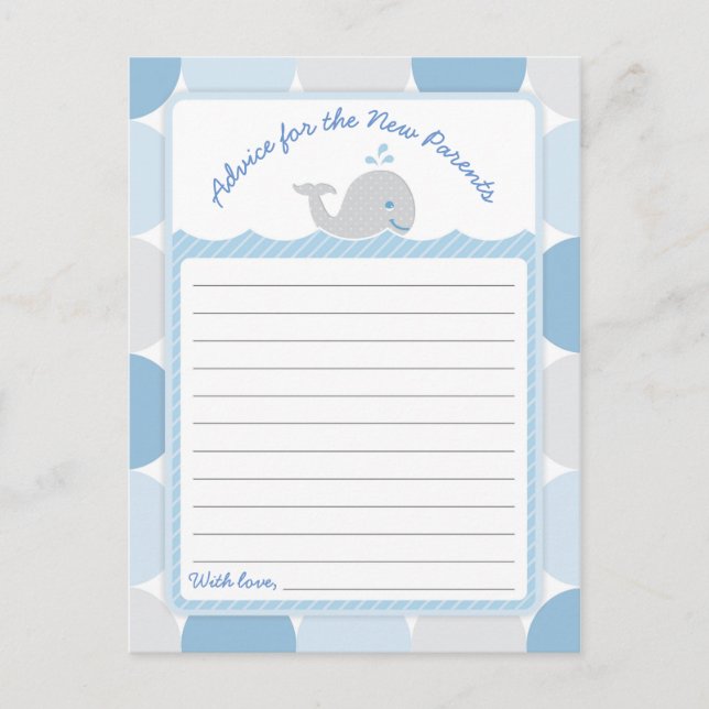 Carte conseil Baby shower baleine - Cercles bleus  (Devant)