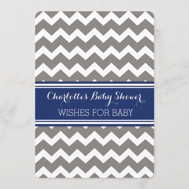 Carte Conseil Baby shower Chevron bleu gris Note au bébé (Devant)