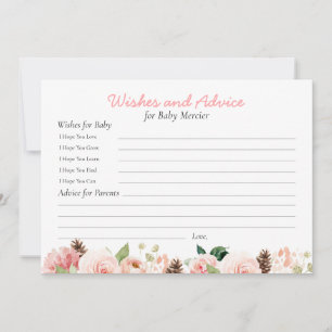 Carte Conseil Baby shower de souhaits et conseils floraux roses
