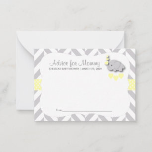 Carte Conseil Baby shower d'éléphant jaune et gris SM - Conseils
