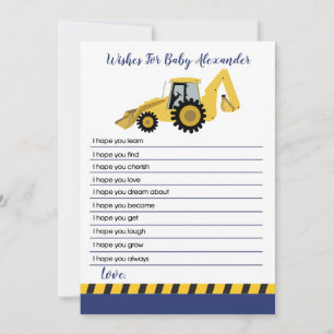 Carte Conseil Baby shower en backhoe de construction souhaits po