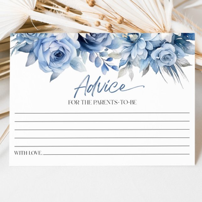 Carte Conseil Baby shower floral bleu Dusty (Créateur téléchargé)