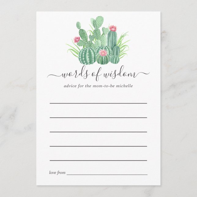 Carte Conseil Baby shower hydrocoloré Succulents (Devant)