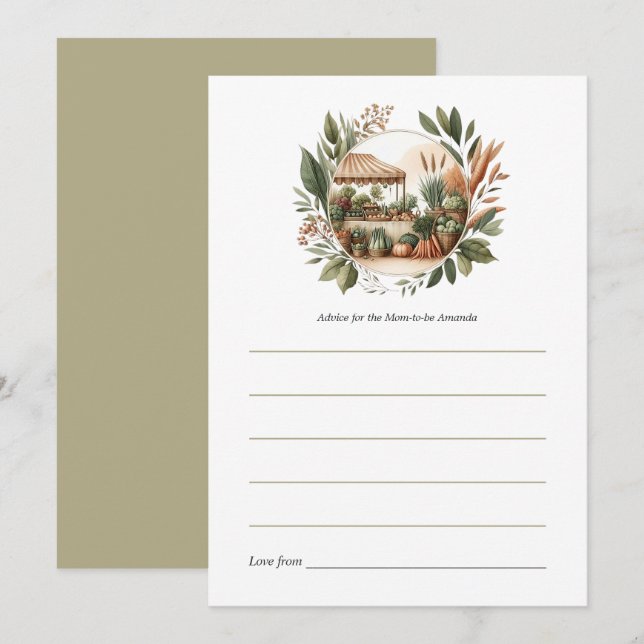 Carte Conseil Baby Shower Marché Fermier Rustique (Devant / Derrière)