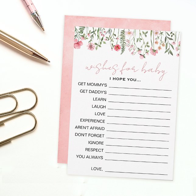 Carte Conseil Baby shower rose fleur sauvage à fleurs  bébé souh (Créateur téléchargé)