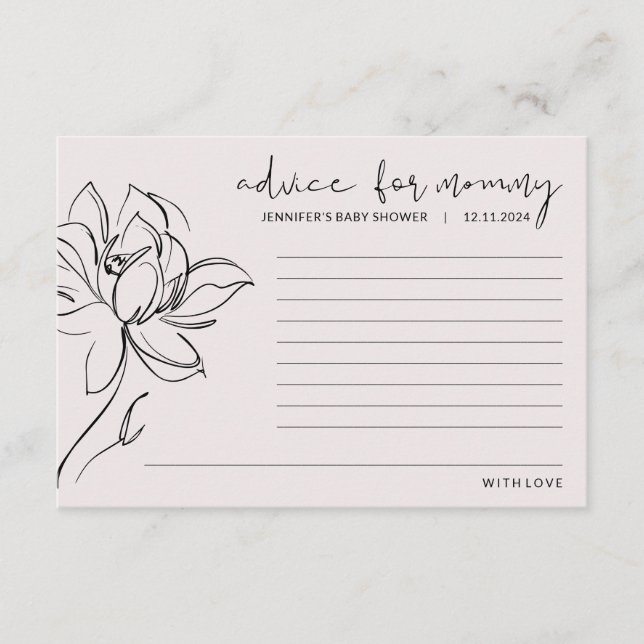 Carte Conseil Baby shower rose pâle Conseils à la mère (Devant)