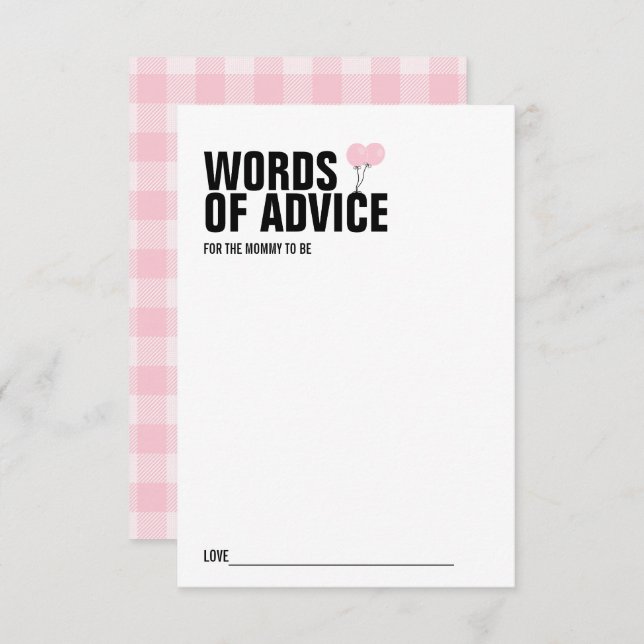 Carte conseil Baby shower rose pour maman (Devant / Derrière)