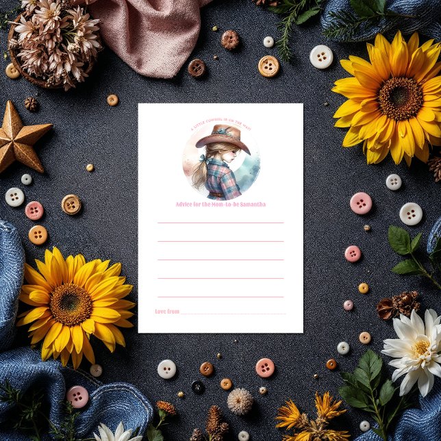 Carte Conseil Baby shower rustique de petite fille (Rustic Little Cowgirl Baby Shower Advice Card)