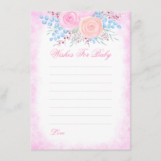 Carte Conseil Baby shower Souhaits Pour Bébé Aquarelle Roses Ros (Devant)