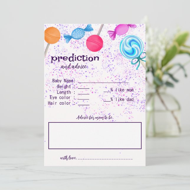 Carte Conseil Baby shower Sweets Lollipops Jeux d'activité (Debout devant)