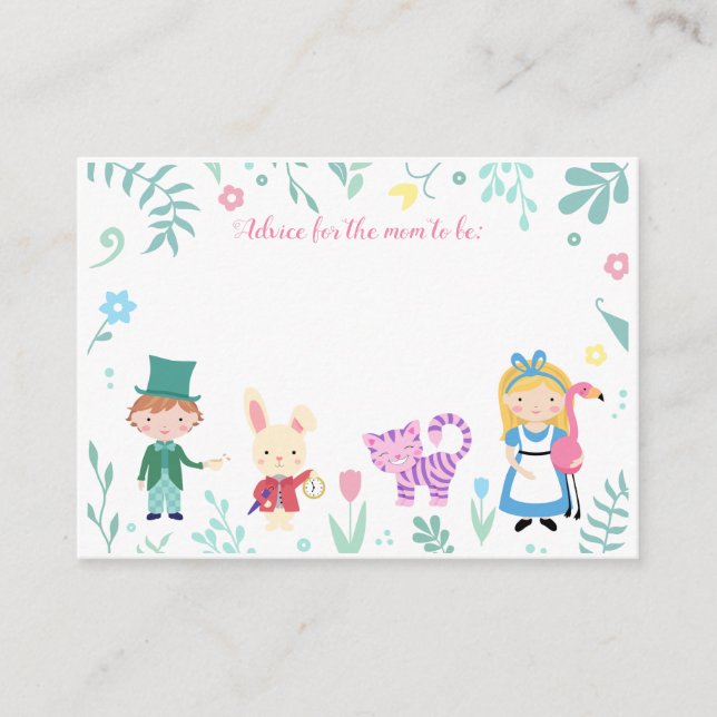 Carte Conseil Baby shower thématique Alice au pays des merveille (Devant)